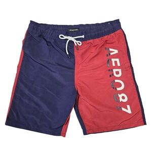 Aeropostale Mens Swim Trunks Navy Red Colorblock Graphic Size M Y2k 2000s Punk